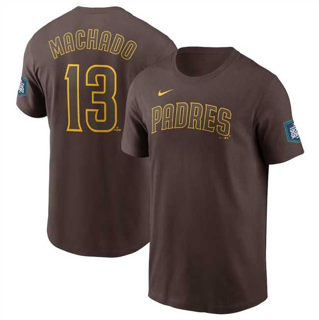 Men's San Diego Padres #13 Manny Machado Brown 2024 World Tour Seoul Series Name & Number T-Shirt,We sell and wholesale Men's San Diego Padres #13 Manny Machado Brown 2024 World Tour Seoul Series Name & Number T-Shirt on line form chian!